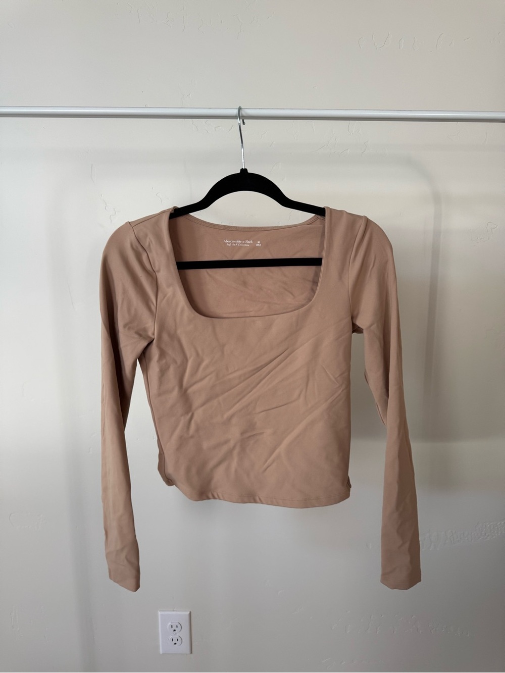Abercrombie & Fitch Square Neck Long Sleeve Top in Beige